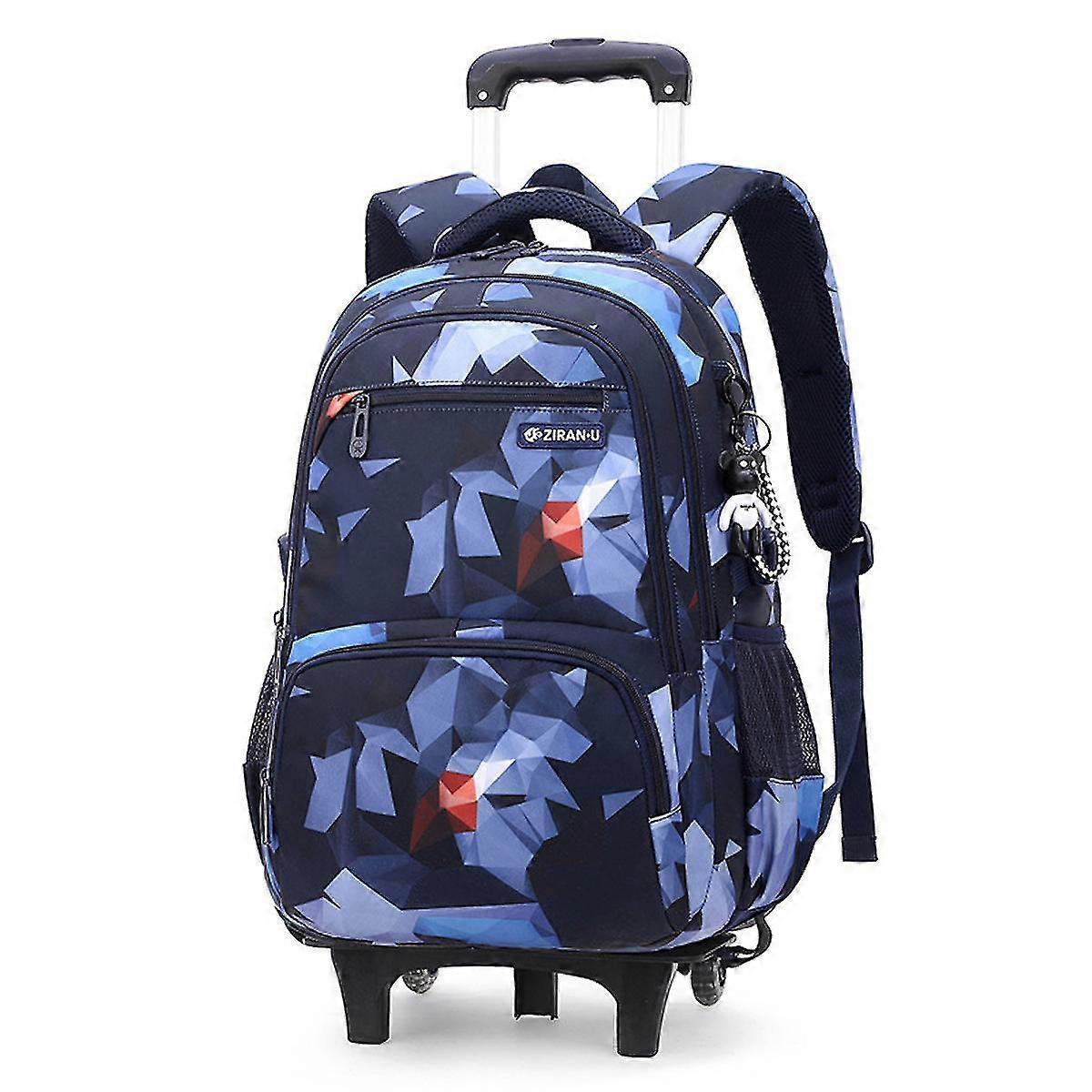 Geometric Rolling Backpack Large Capacity School Bag Step-climbing Wheeled Backpack For Students