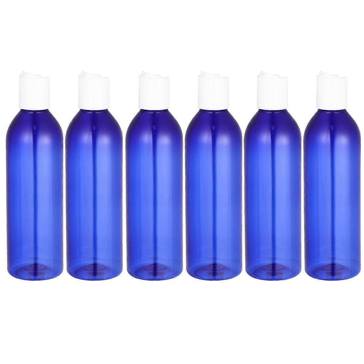 6pcs 250ml Press Type Lid Travel Bottles Portable Cosmetic Container Empty Bottle for Shampoo Lotion (Blue Bottle and White Lid)