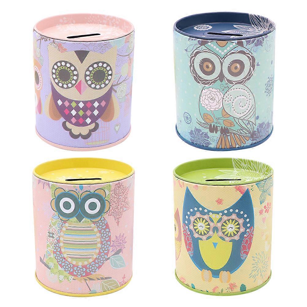 4pcs Owl Pattern Saving Boxes Piggy Banks Tinplate Money Boxes for Children