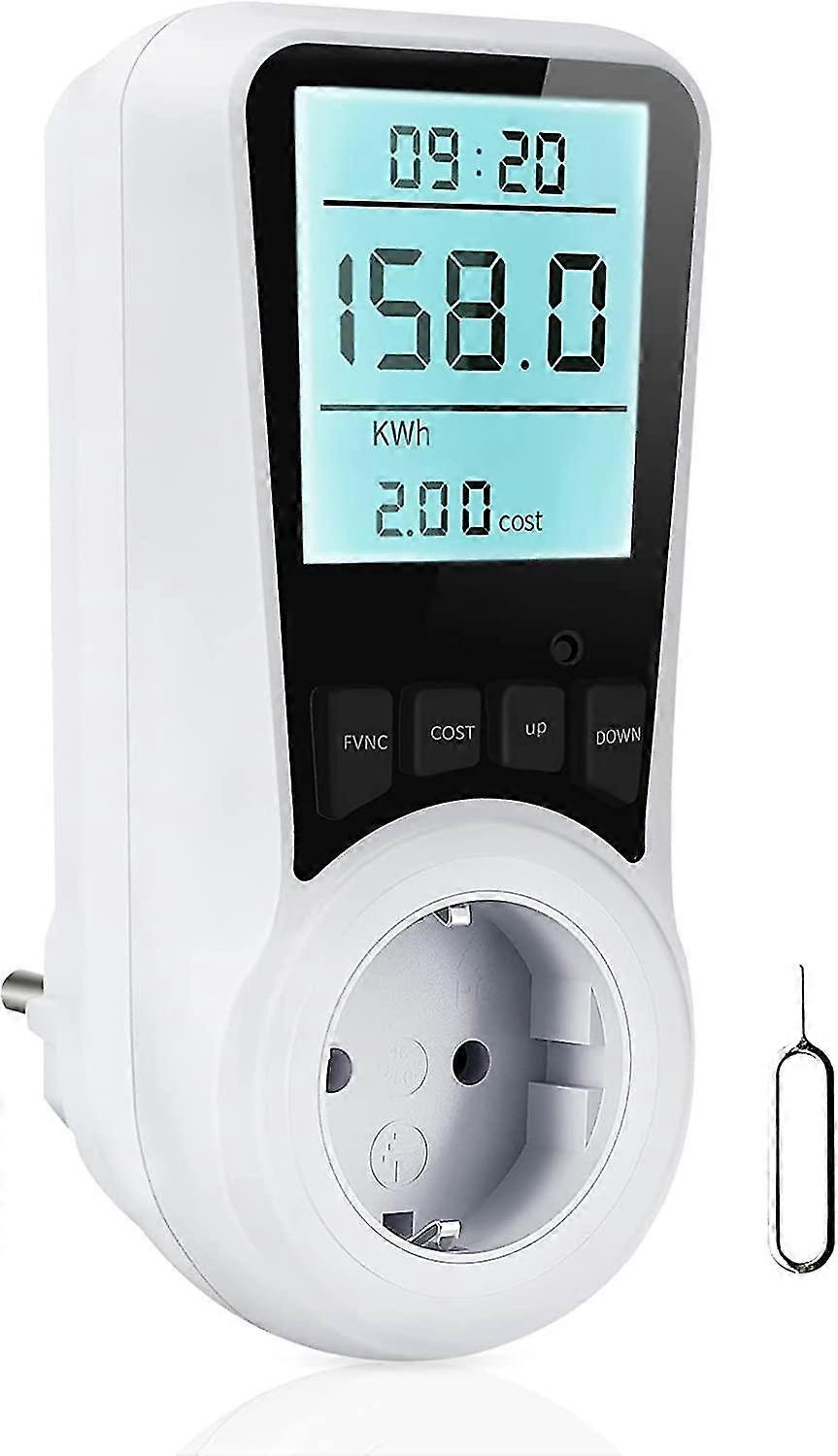Electricity Meter For Socket Electricity Meter, 16a Energy Cost Meter, Electricity Consumption Meter With Lcd Backlight, 7 Monitoring Modes, Overload