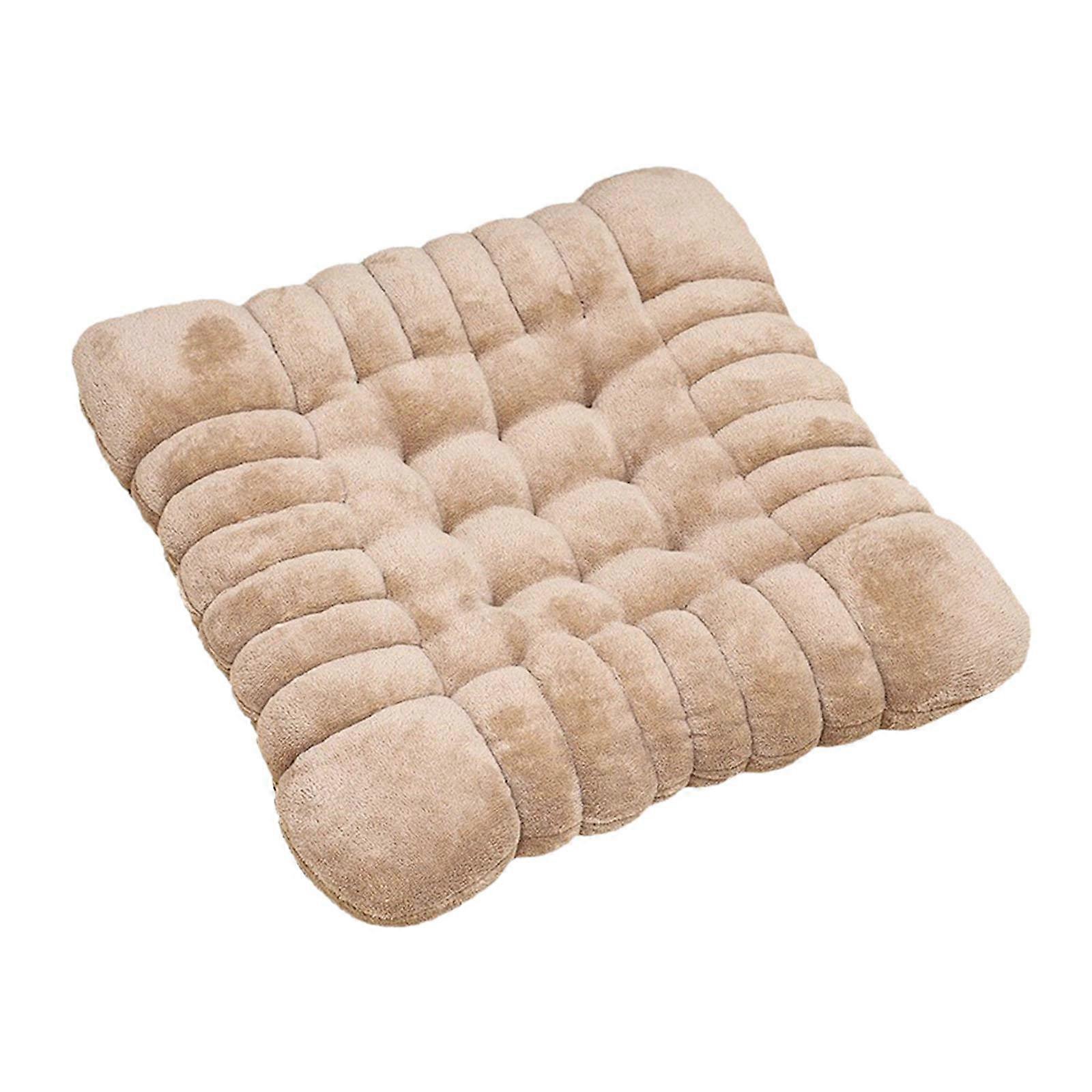 Plush Floor Pillow Comfortable Decorative Plush Cushion for Sofa Office Dorm Square Khaki