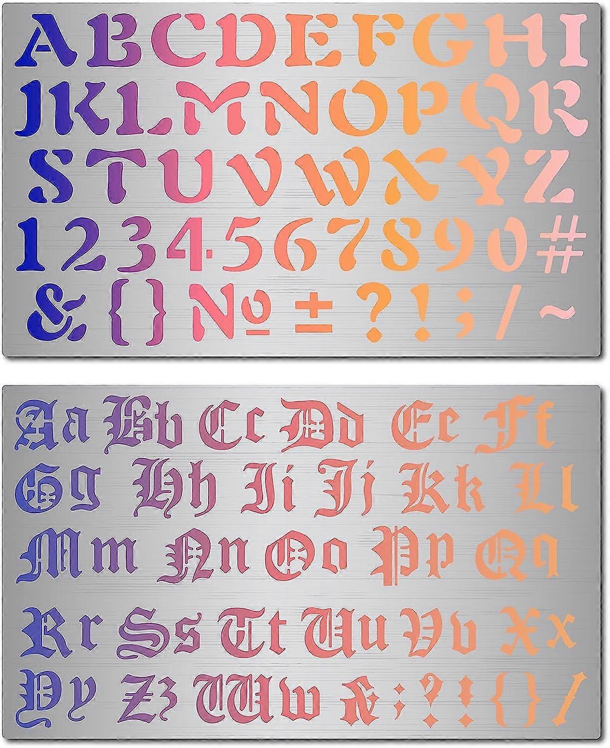 2 Styles 6 Metal Numbers Stencil Alphabet Templates Reusable Stainless Steel Greek Letters Drawing Journal Stencil
