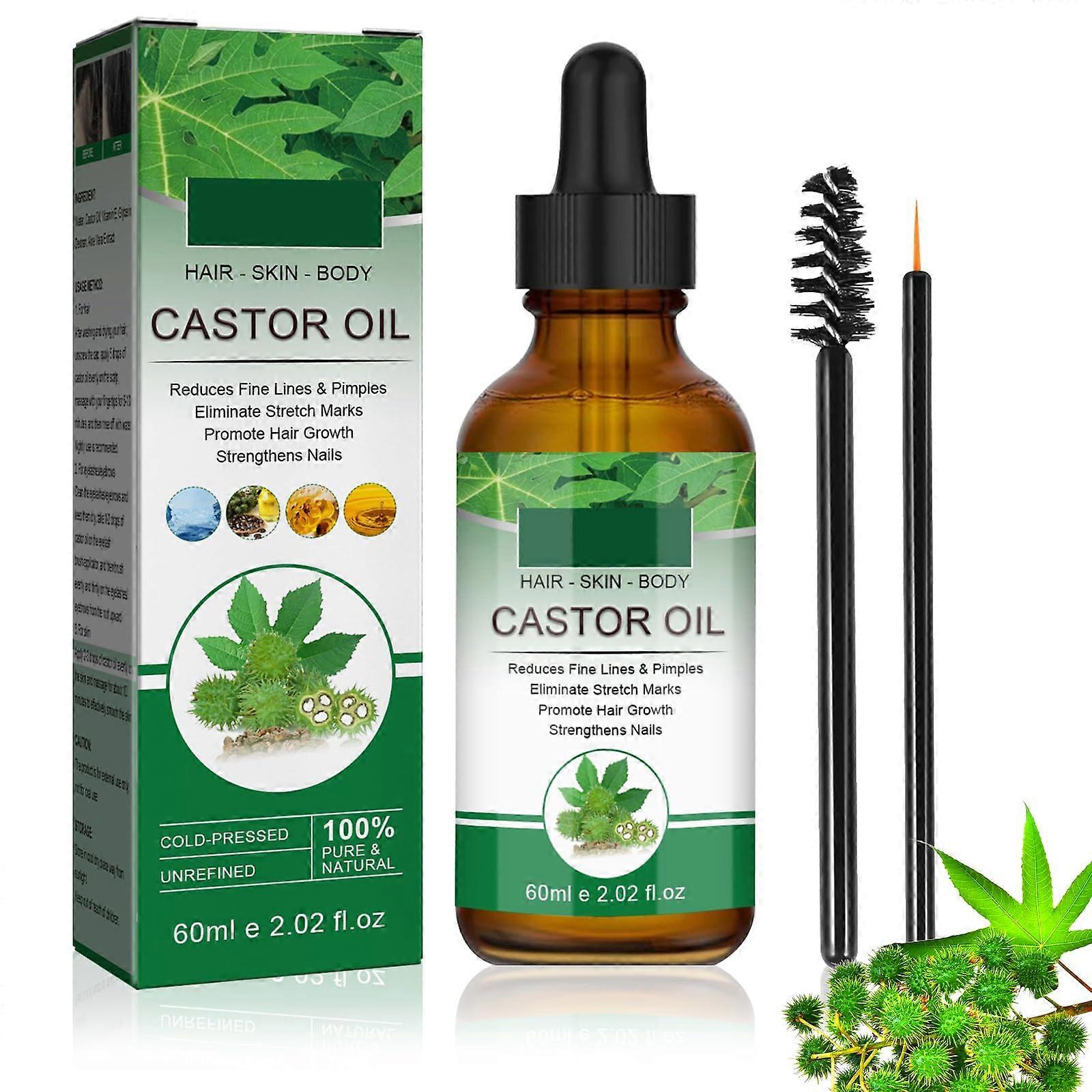 زيت الخروع 60 مل ، زيت الشعر الطبيعي النقي زيت الخروع المضغوط على البارد لنمو الشعر ، زيت الخروع للعناية بشعر الحاجب