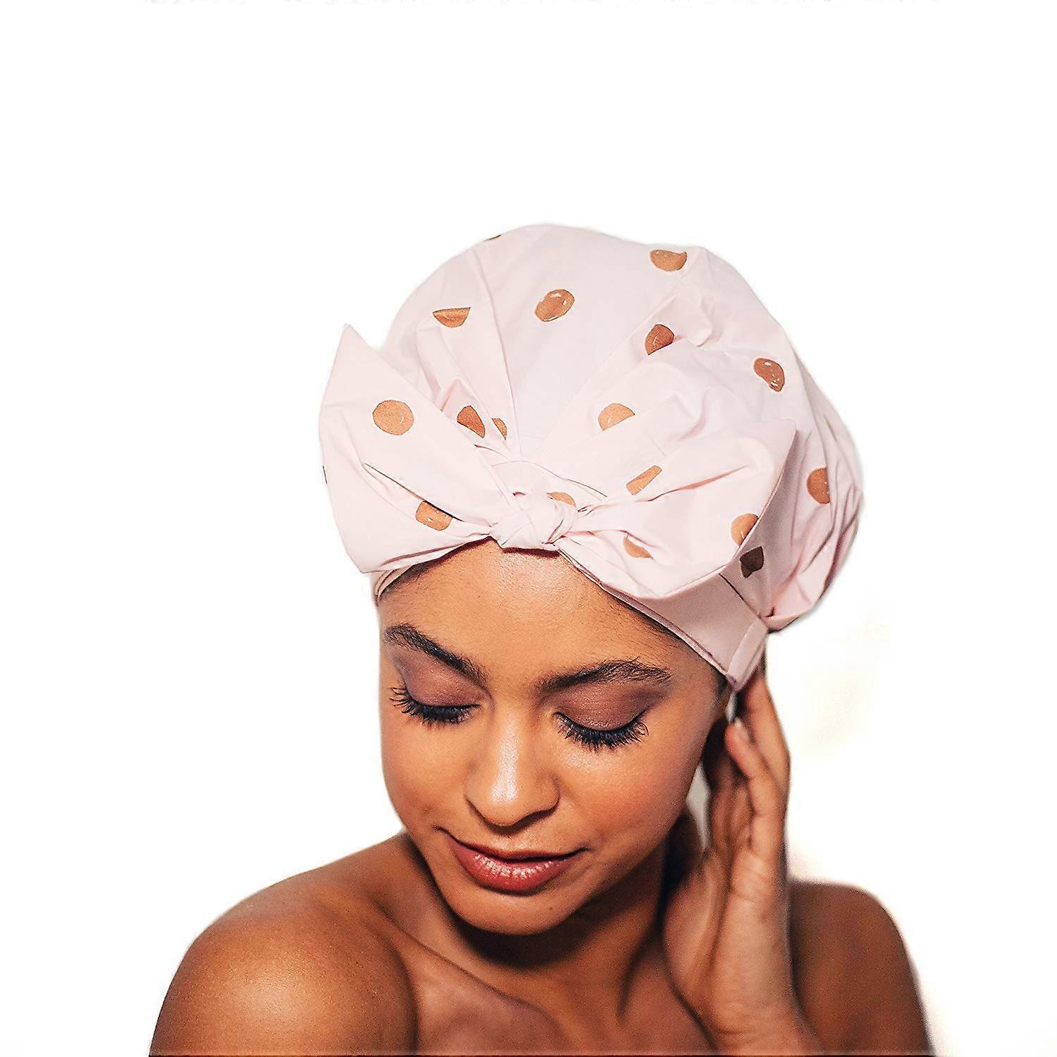 Shower Cap Reusable,Ribbon Bow Bath Cap Oversized Large Design