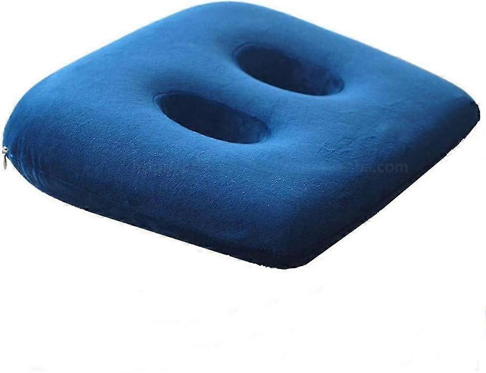 Memory Foam Sit Bone Relief Cushion With Two Holes For Butt, Lower Back, Hamstrings, Hips, Ischial Tuberosity Coccyx Cushion For Tailbone Pain, Blue,-