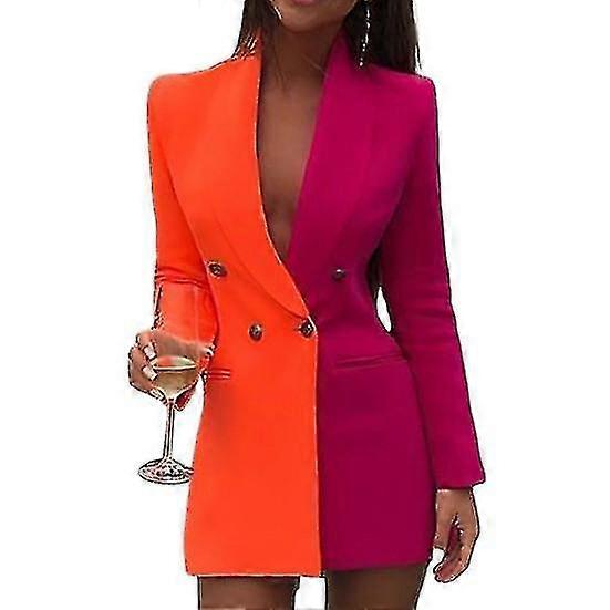 Abendblazer Stilvoll Mittellang Warm Elegant Mode Party Pailletten Patchwork Farbe Anzug Mantel Weibliche Kleidung-Gut