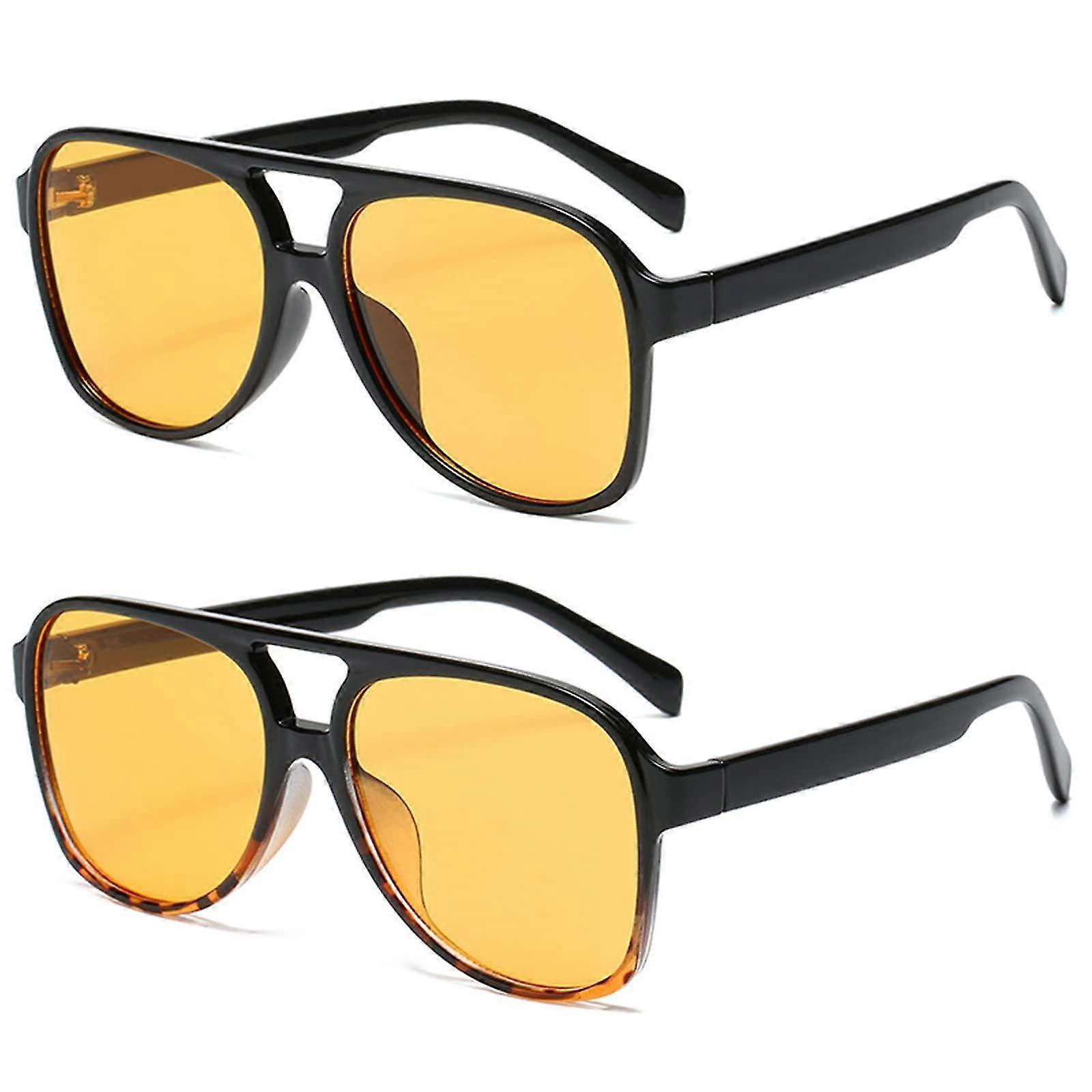 night vision retro rectangular sunglasses women men double bridge square
