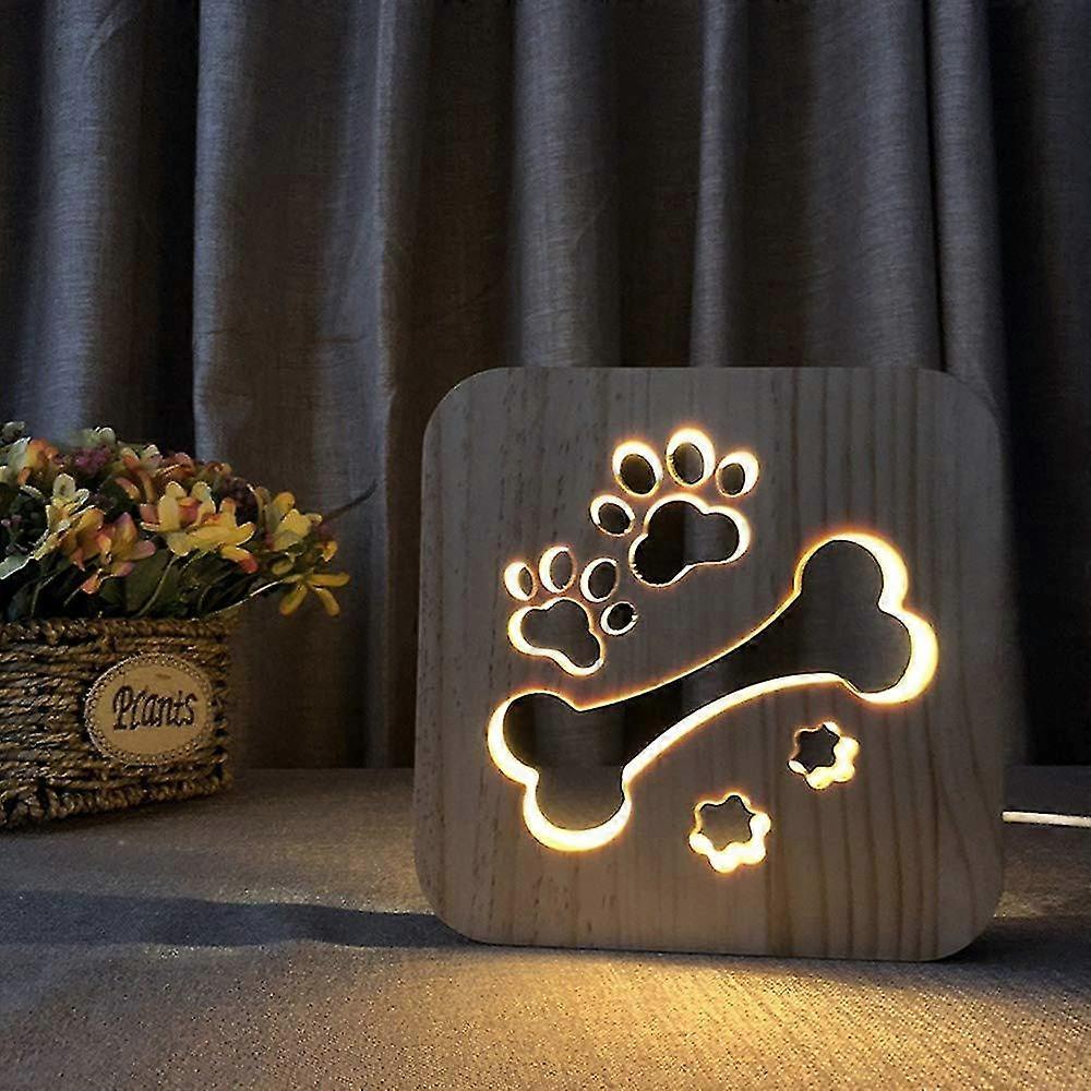 led night light wood table lamp 3d creative light bedroom decoration