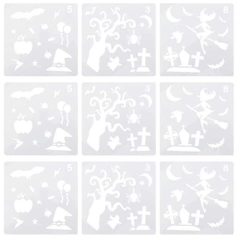 9pcs halloween stencils template faces stencil diy plastic drawing template