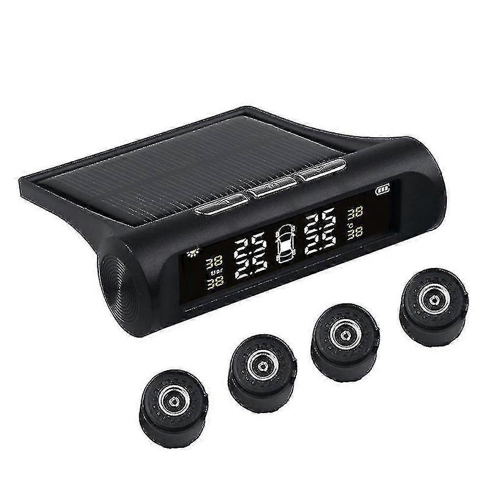 Tire Pressure Monitoring System Wireless Tpms Monitor Hd Digital Lcd Display Auto Alarm Tool Wireless With 4 External Sensors Adjustable Display Angle