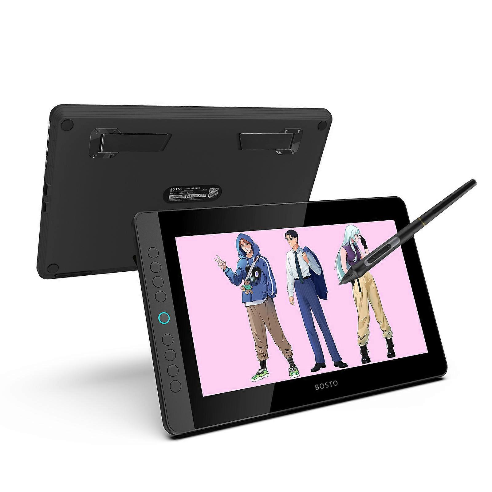 BOSTO BT-13HDK Portable Graphics Drawing Tablet 13.3 Inch H-IPS LED Screen Display Digital Art Drawing Pad 8192 Pressure Level Passive Technology 8 Cu