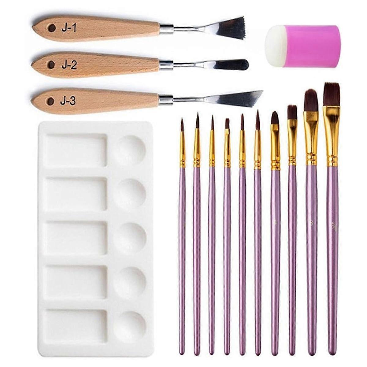 Oil Painting Tool 15-Piece Set Special-Shaped Scraper Palette Sponge Seal Wooden Tip Flat Round Wat