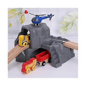 2Pcs Plastic Double Tunnel Wooden Train Track DIY Railway Scene Accessories