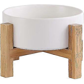 Hvid keramisk forhøjet katteskål med stativ kattefoderskål, forhøjet kattefoder eller vandskål, opkast, kæledyrsskål med skridsikker gummimåtte, stressaflastning