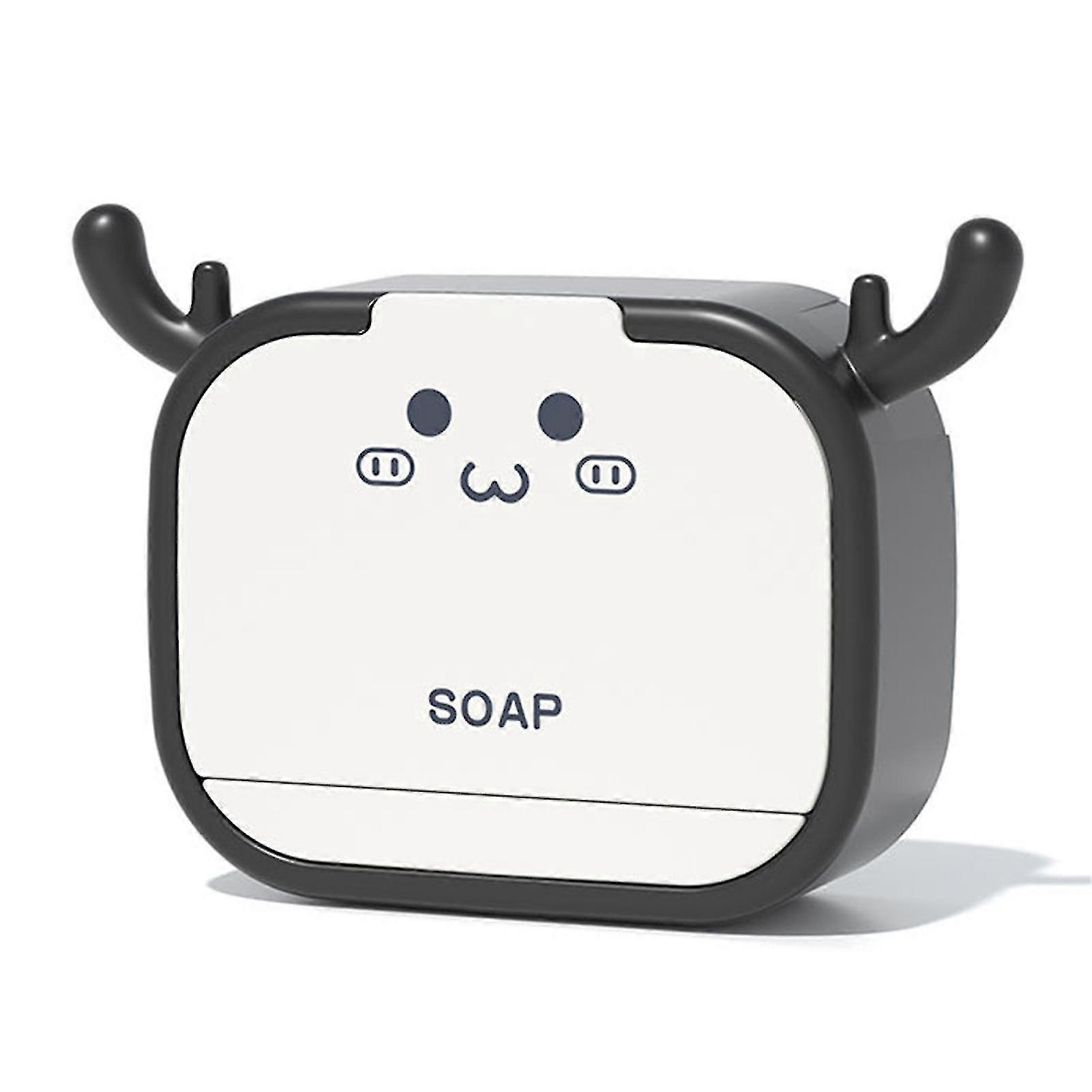 Cartoon Soaps Box With Lid Double Grid Soaps Draining Rack Wall Mounted Soaps Box For Kitchen