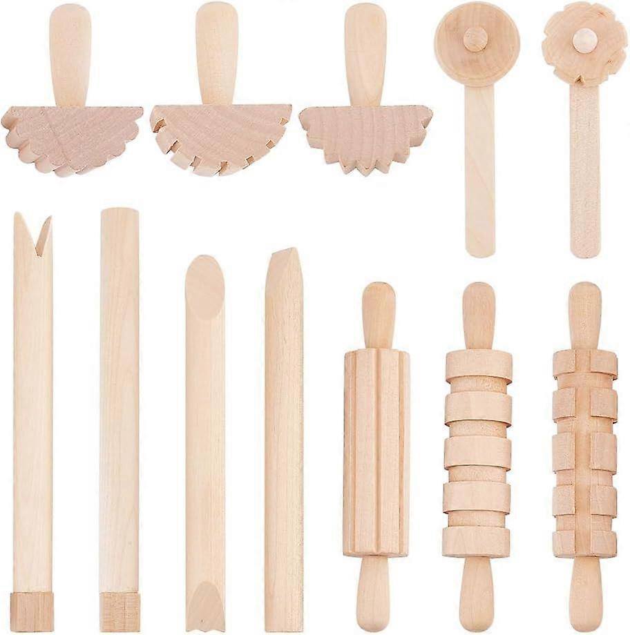 12pcs Clay and Dough Tools Play Accessories includes Rollers Hammer Party Pack Wood Pottery Tools Stamps for Clay Art DIY Crafts Art Craft Activity Su
