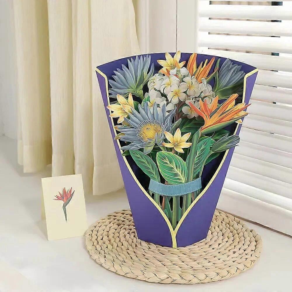 Mother's Day 3D stereoscopic bouquet greeting card paper pop-up card, life-size permanent bouquet 3D pop-up greeting card with n