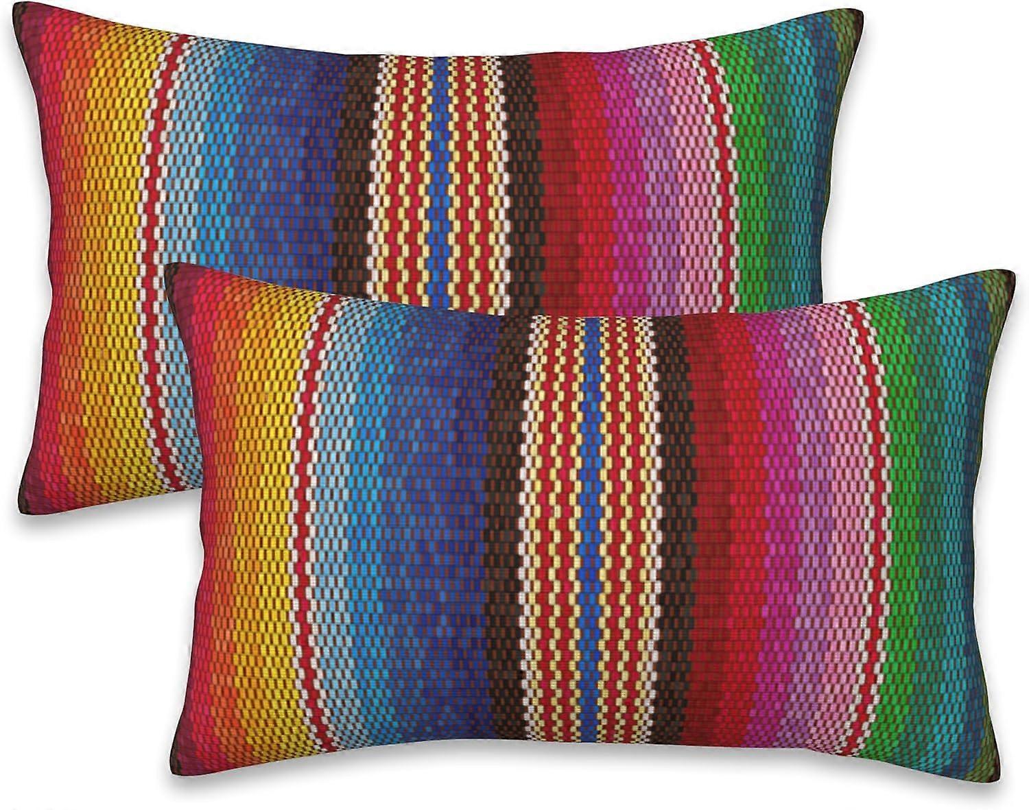 Hodiť obliečky na vankúše Prúžky na prikrývku Obliečky na vankúše 20x12 palcov Sada 2 farebných mexických pruhov Vankúše Hodiť vankúše Dekoratívne obliečky na vankúše Poťahy na vankúše pre