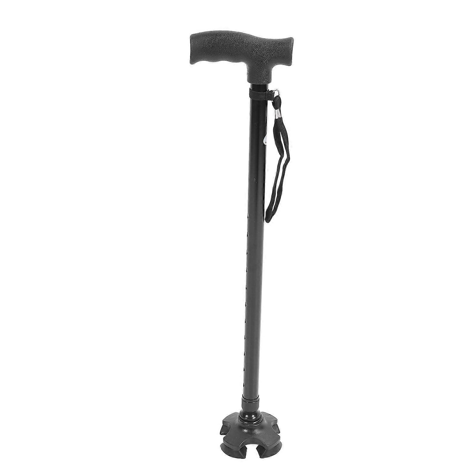 Quad Cane Adjustable Height Anti Slip Lightweight Retractable Senior Walking Stick with 4 Pronged Base for Mountaineering