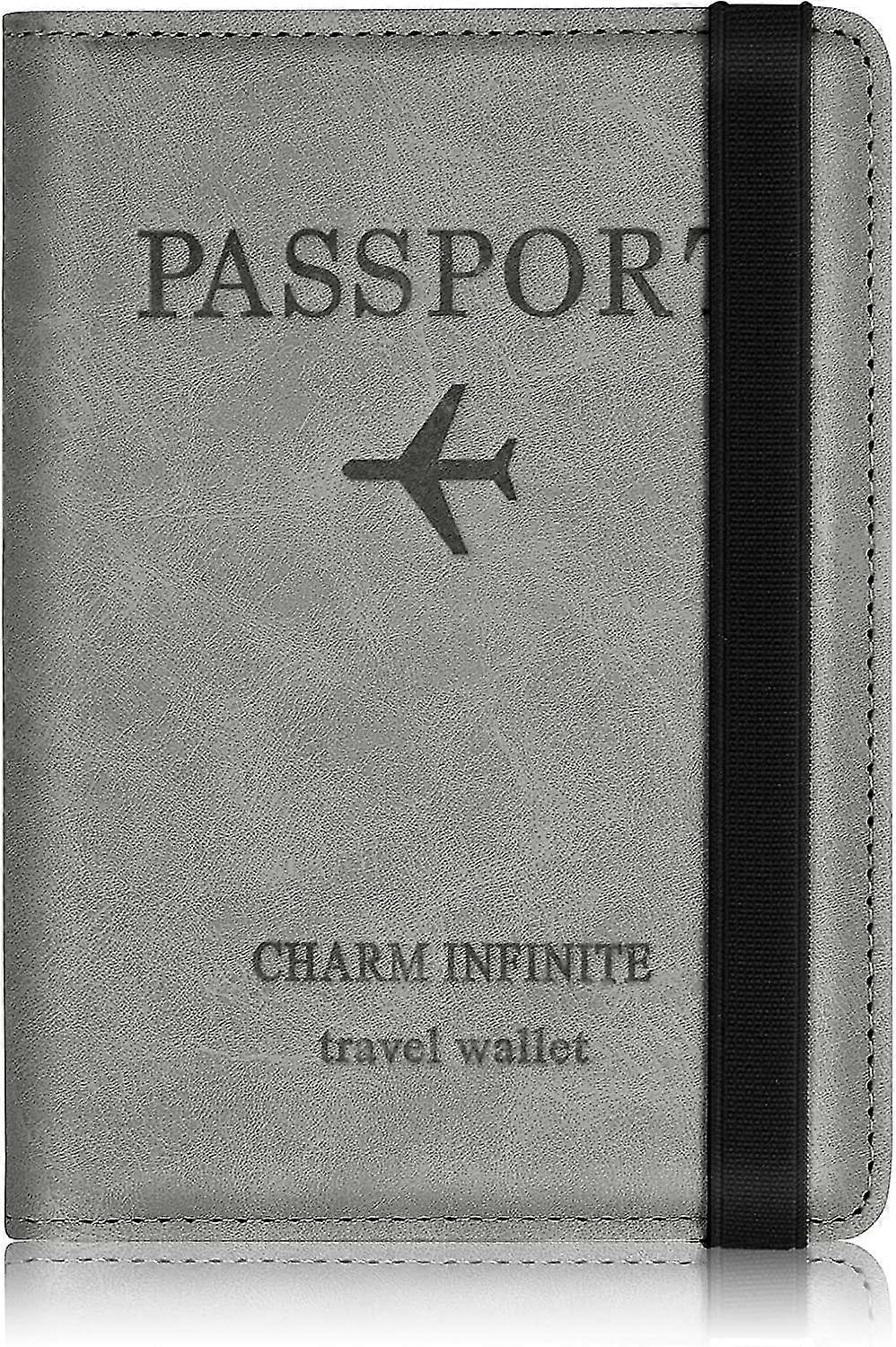 Leather Passport Cover Rfid Blocking Grey