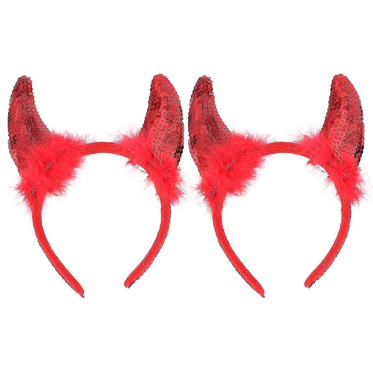 2pcs Halloween Hair Devil Horns Pattern Headband Decoration Props Red