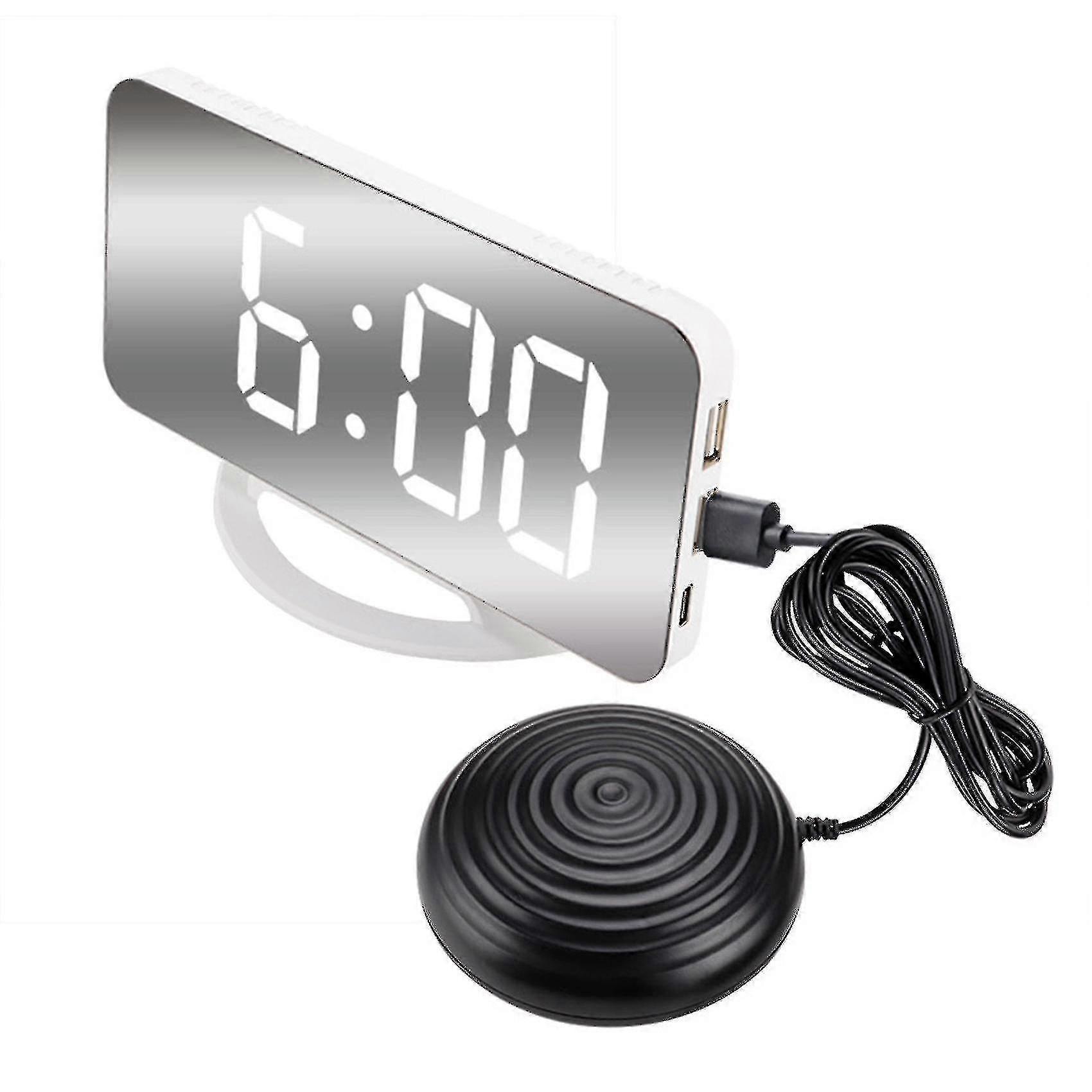 Loud Vibrating Alarm Clock For Heavy Sleepers Adults Deaf, Digital Mirrored Clock With Bed Shaker F TAO