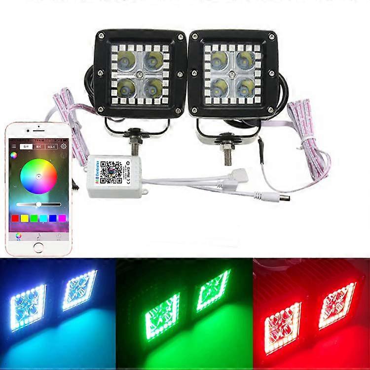 Bluetooth App Work Light, Square Led Aperture, 24 Lights Rgb Angel Eyes 12W, Mobile Phone Remote Control, Suitable For Jeep
