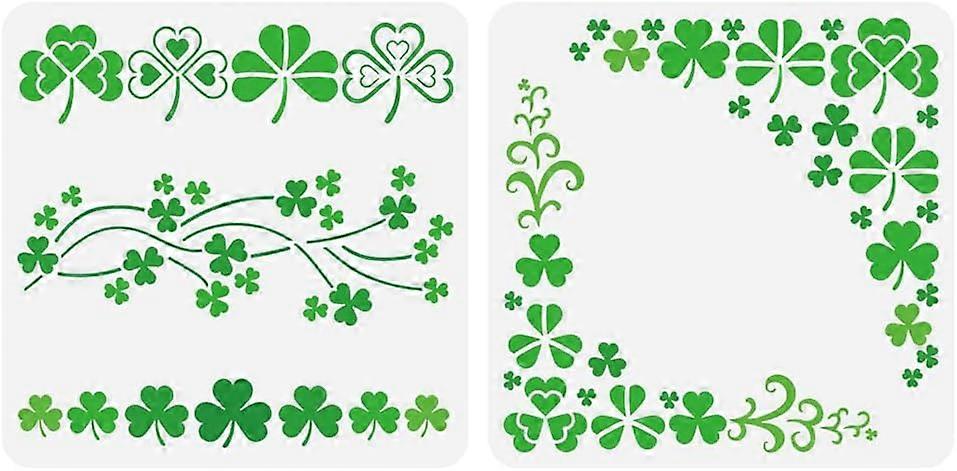 2PCS Clover Stencil for Painting 11.8x11.8 inch Reusable Three Leaf Clover Drawing Template Large Border Corners Stencil for Painting St. Patrick's Da