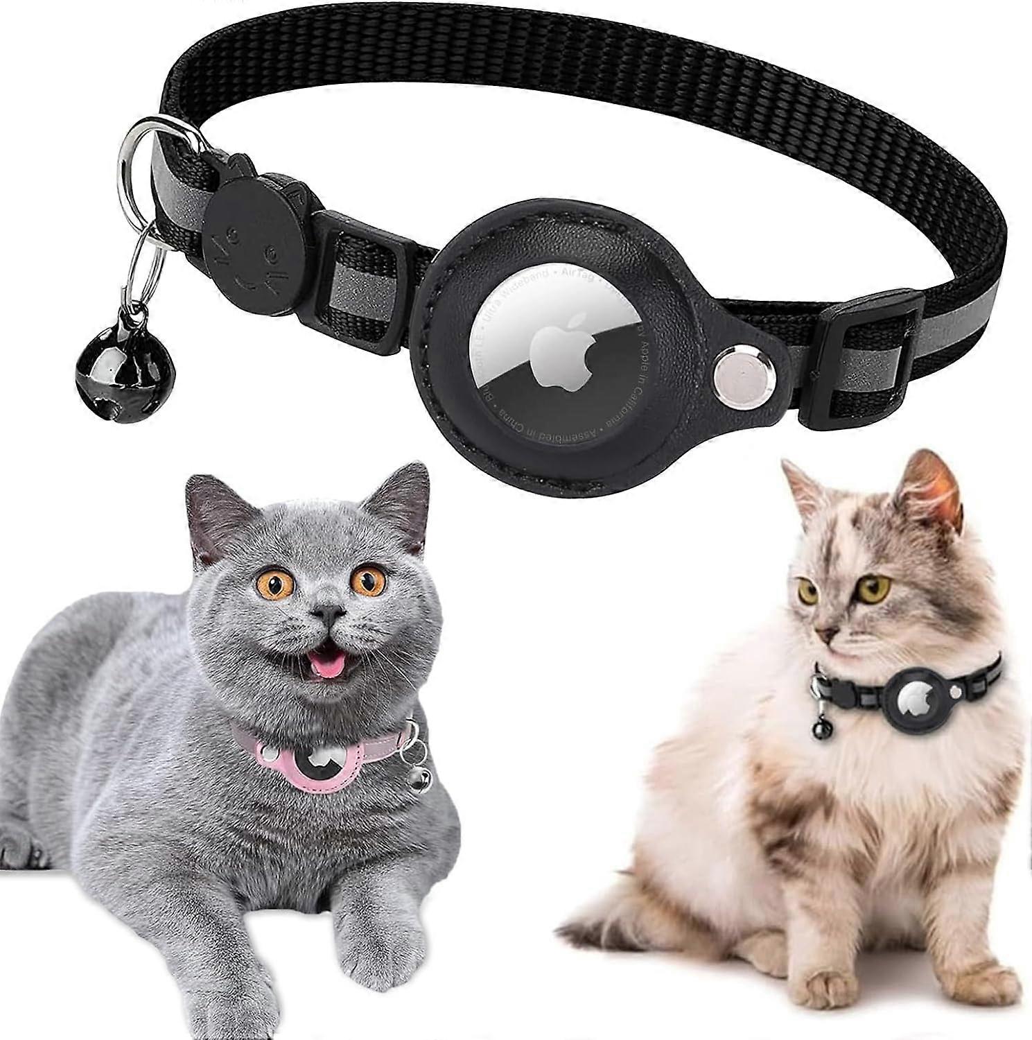 Cat Collar with AirTag Holder Tracker Bell Holder - Adjustable Length Apple Tag Cat Collar - Airtag Holder for Cat Collar