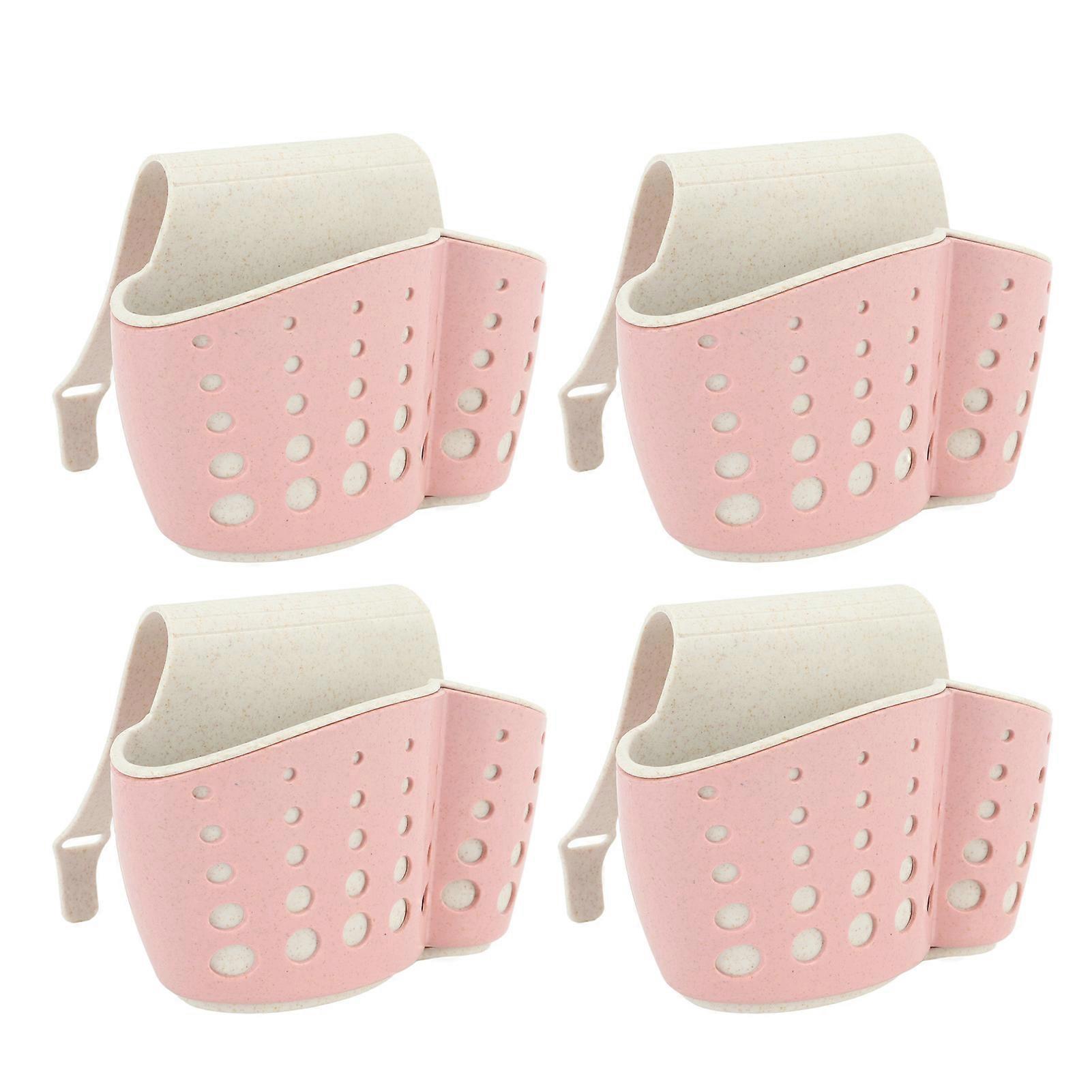 Sink Sponge Holder 4Pcs Adjustable Strap 2 Layer Soap Drainer for Kitchen Bathroom Pink
