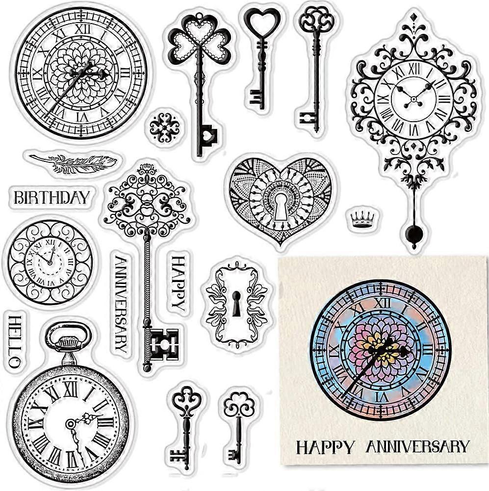 1sheet Key Clear Stamps for Card Making Decoration Scrapbooking Supplies Clock Clear Stamps Pocket