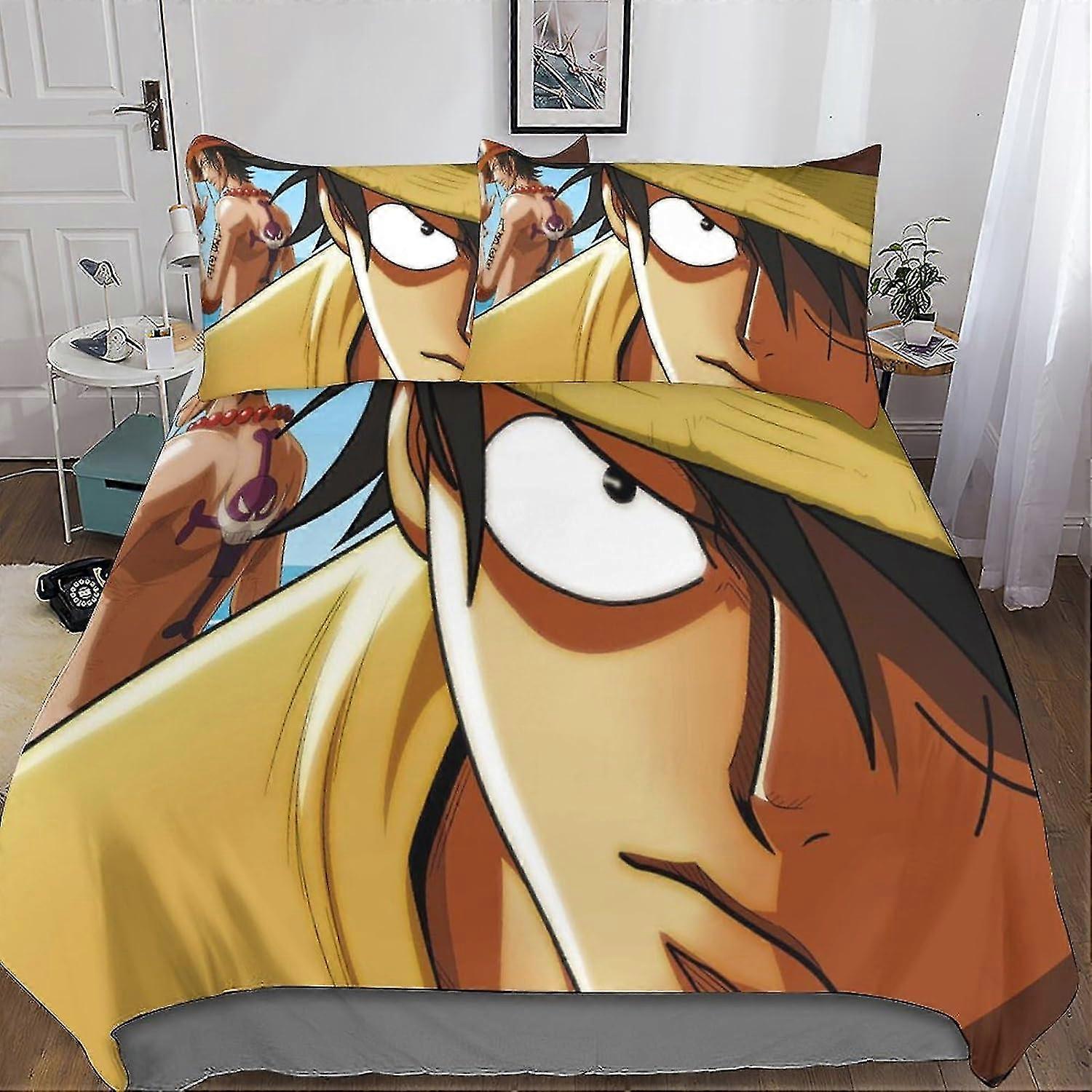 o3397 Lençóis ONE Piece Conjunto de 3 Peças Capa de Edredom Conjuntos de Cama de Microfibra, Capa de Colcha de Anime com Impressão 3D com Fronhas, com Fecho de Zíper Oculto 