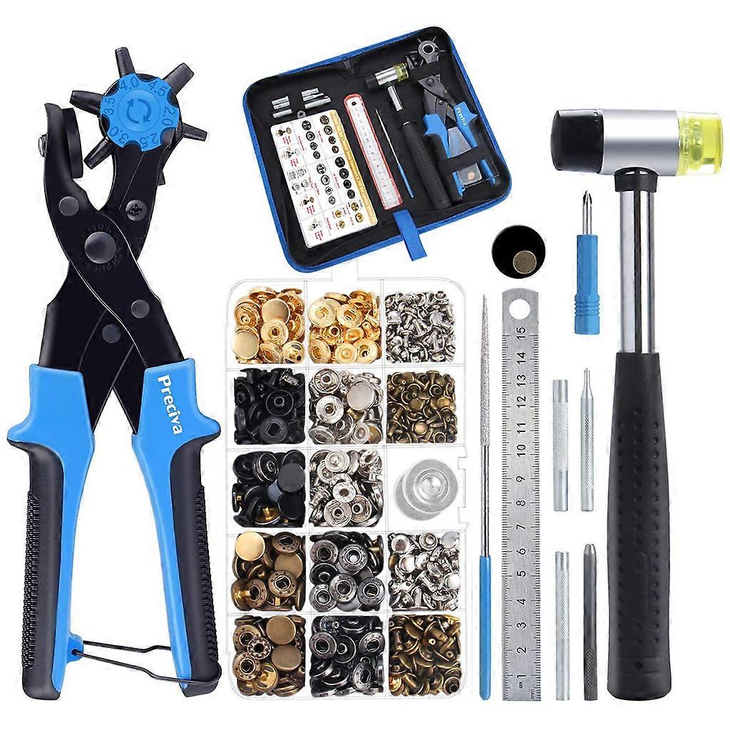 Leather Hole Punch Pliers Tool Snap Button Set DIY Home Craft Projects Rotary Puncher Cutter Working for Belt Strap Waist Watch Band DIY Gadget