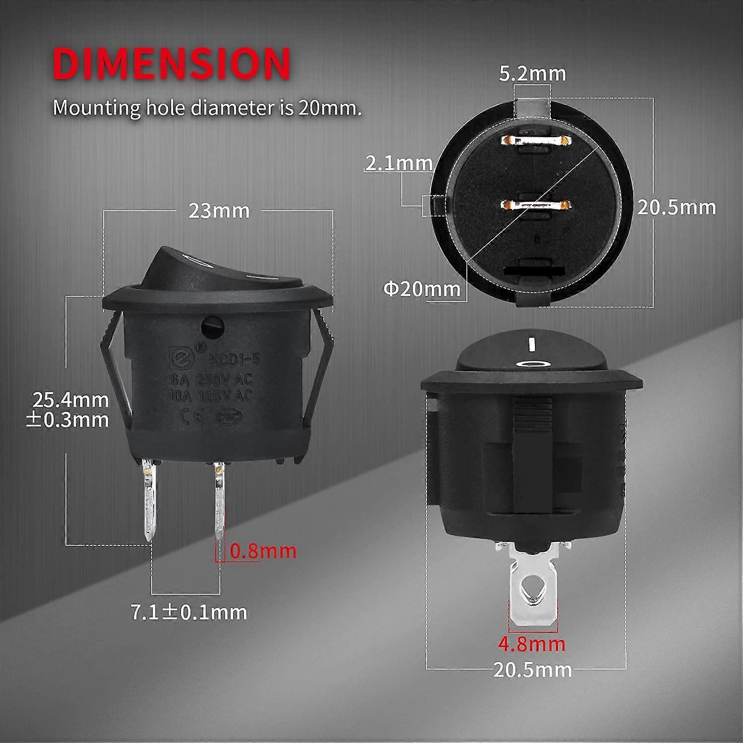 Round Circle Rocker Switch ON Off SPST 20mm Mini Rocker Switch for ...