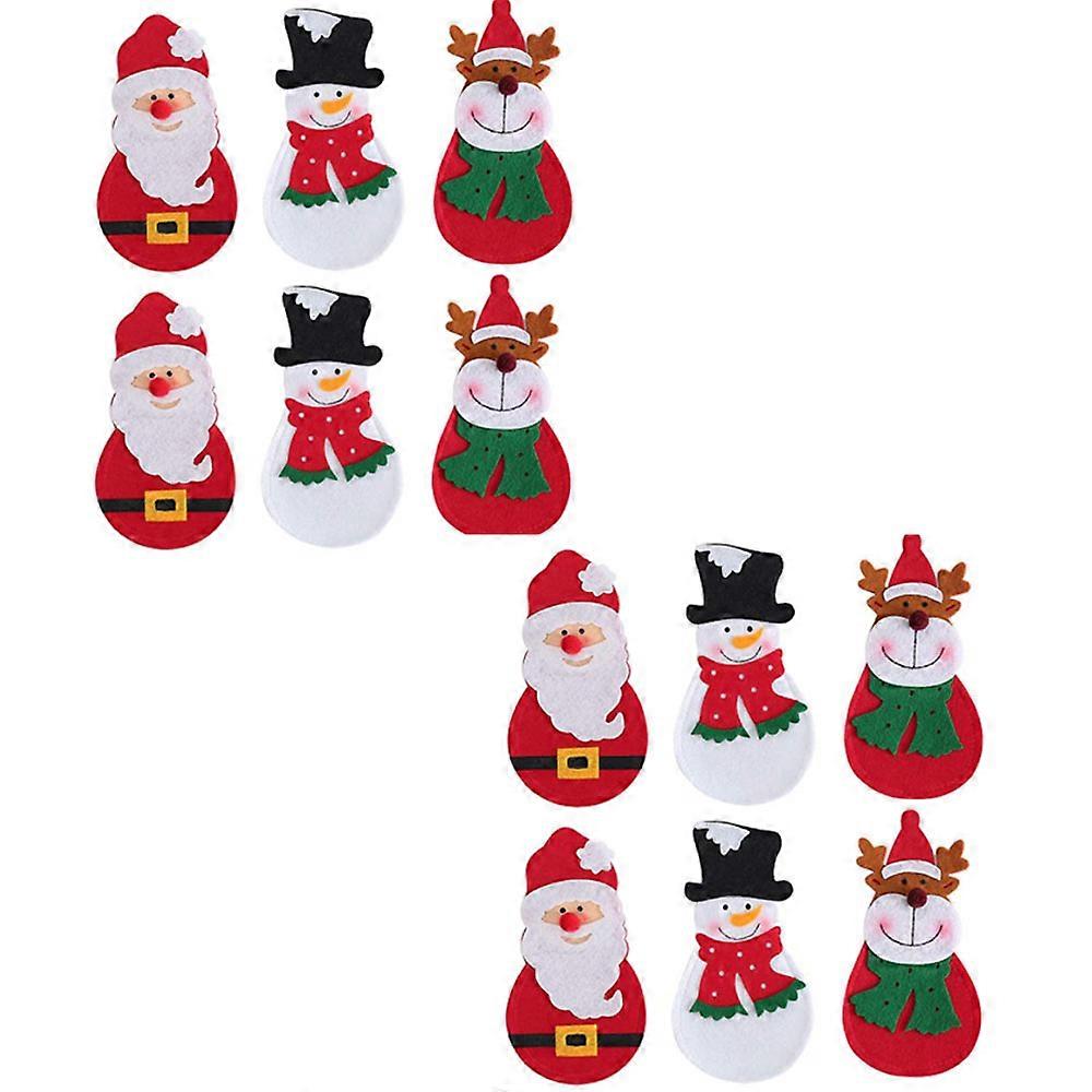12pcs Christmas Silverware Holder Pockets Santa Snowman Reindeer Knives Forks Cutlery Bags Holders Pockets Christmas Table Decorations