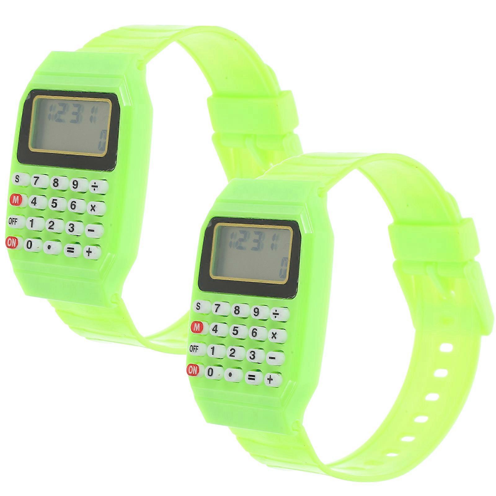 2pcs Watch Type Calculators Portable Calculating Watch Wrist Geometric Operation Watch Birthday Gift for Kids Green