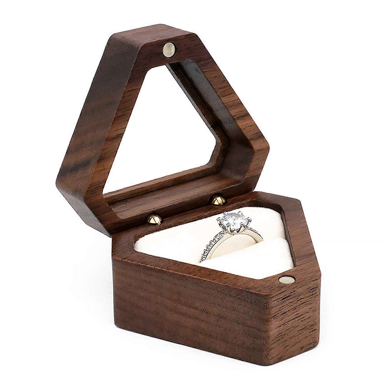 Portable Storage Case Wood Ring Box Jewelry Presentation Box for Engagement Ins