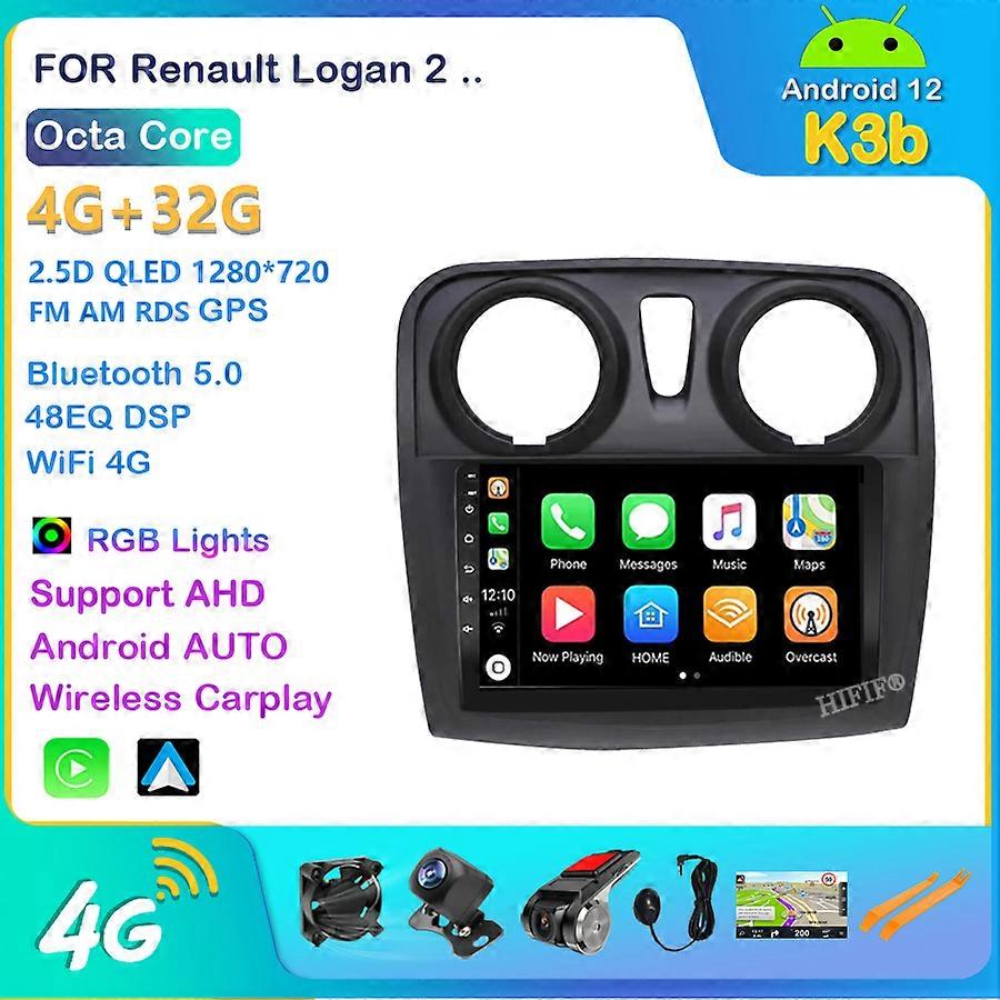 4+64 Pour Renault Logan 2 2012 - 2019 Sandero 2 2014 - 2019 Autoradio Multimédia Lecteur Vidéo Navigation GPS Android No 2din
