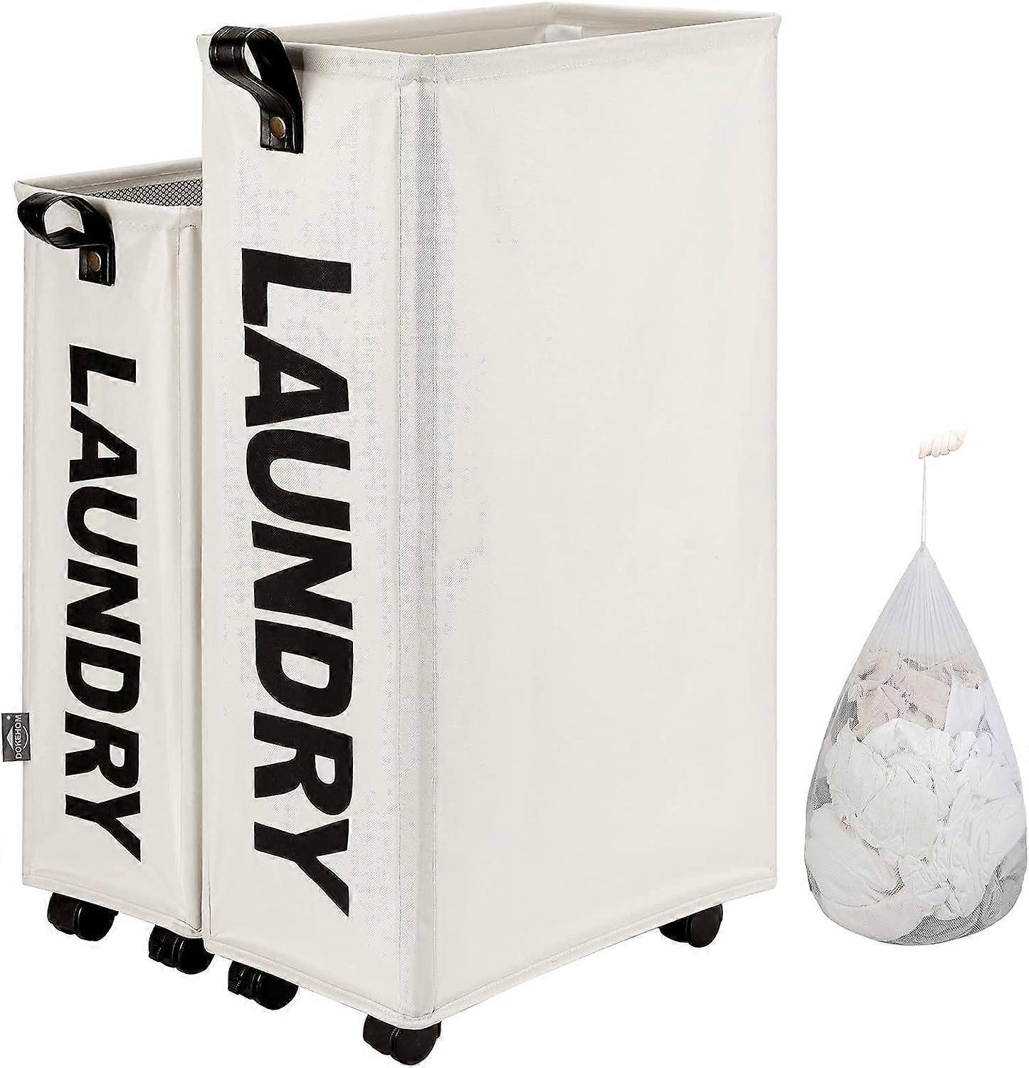 Laundry Baskets with Wheels - Collapsible Large Capacity (Beige L)