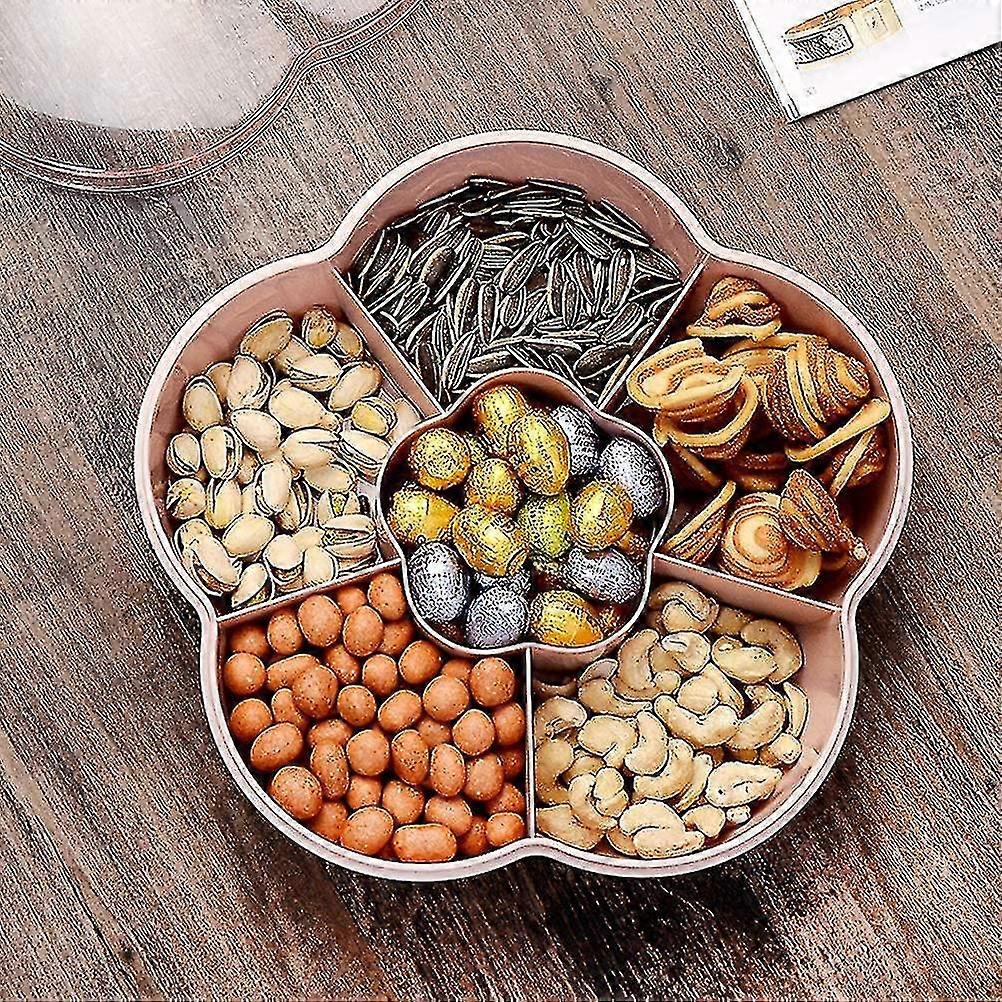 Candy And Nut Serving Container, Appetizer Tray With Lid, 5 Compartments, Round