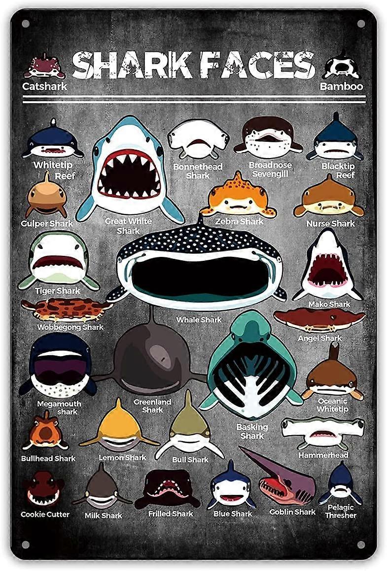خمر القرش وجوه معدني القصدير علامة ديكور الجدار الرجعية الطبيعة المحيط الفن علامات سمك القرش عاشق هدية لديكور المنزل