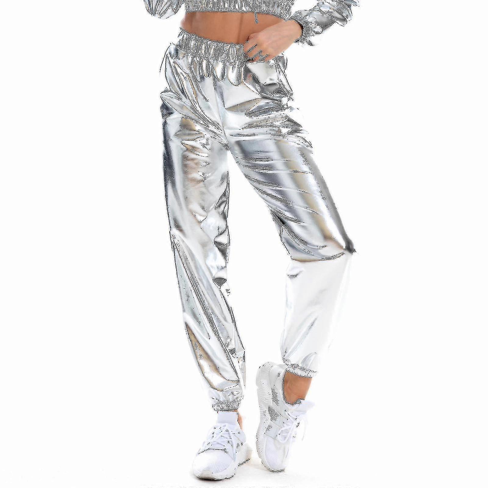Women's  Fashion Holographic Streetwear  Club Cool Shiny Causal Pants Hk