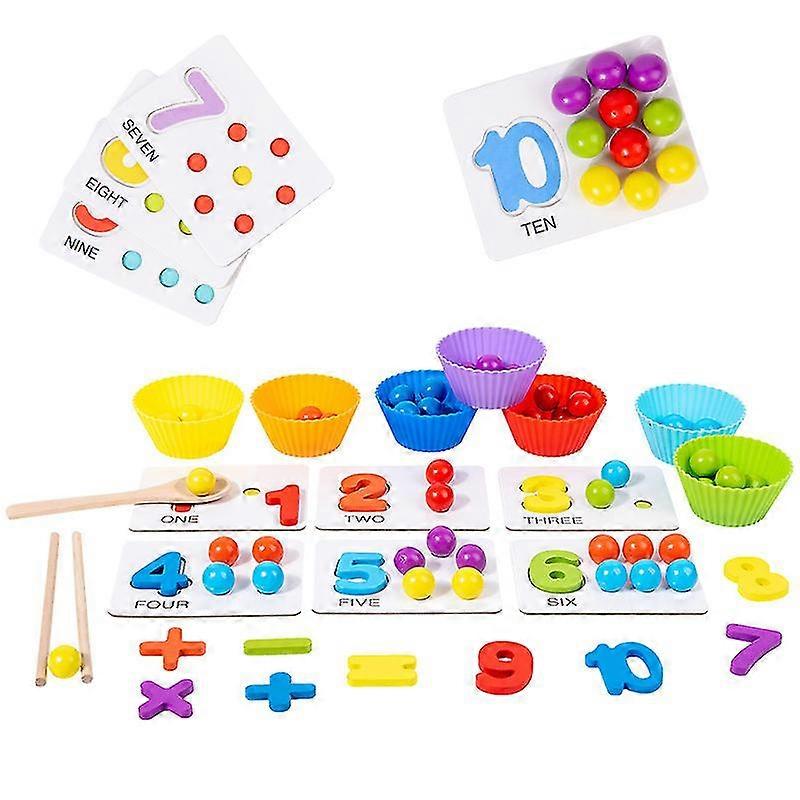 Children's Arithmetic Multifunctional Early Learning Educational Toys Number Matching And Colour Sorting Wooden Clip Bead Toys