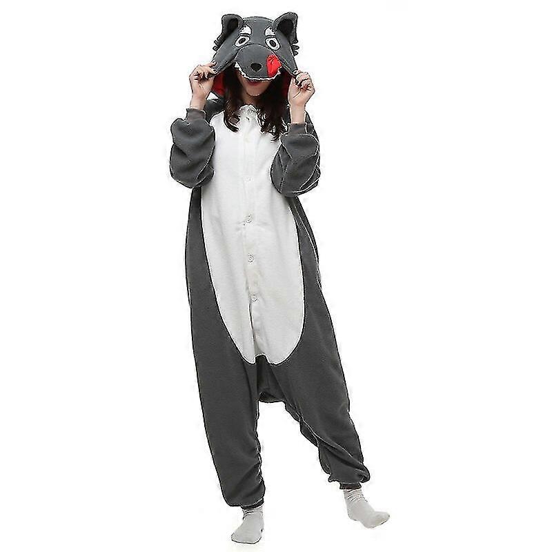חורף קריקטורה Kigurumi בעלי חיים מבוגרים Onesies נשים פיג'מה פיג'מה תחפושות סרבל קוספליי ליל כל הקדושים חג המולד מתנה אפור זאב