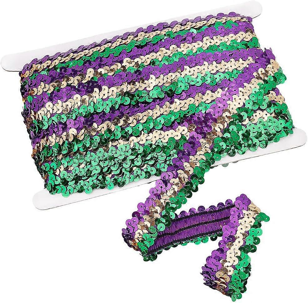 10 Yards 1.1 Inch Elastic Sequin Ribbon Trim Glitter Stretch Ribbon 3-Row Fabric Paillette Ribbon Trim Bling Fabric Lace Band for Halloween Mermaid Dr
