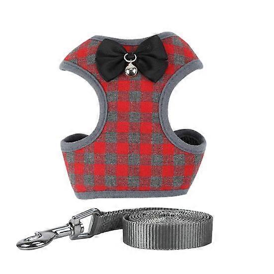 Pet Vest Harness Bow Design Adjustable Plaid Pattern Anti-lost Towing Comfortable Fit Outdoor Walking Dog Cat Chest Strap with Bell Pet Supplies