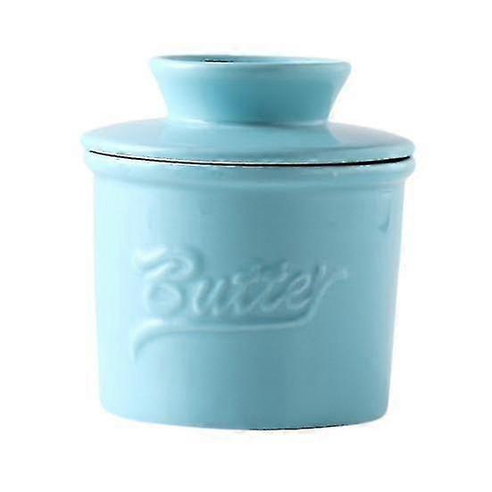 Ceramics Butter Crock with Lid French Butter Dish Keeper Counter Spreadable Soft Butter Container Storage Jar with Water Line Kitchen Supplies