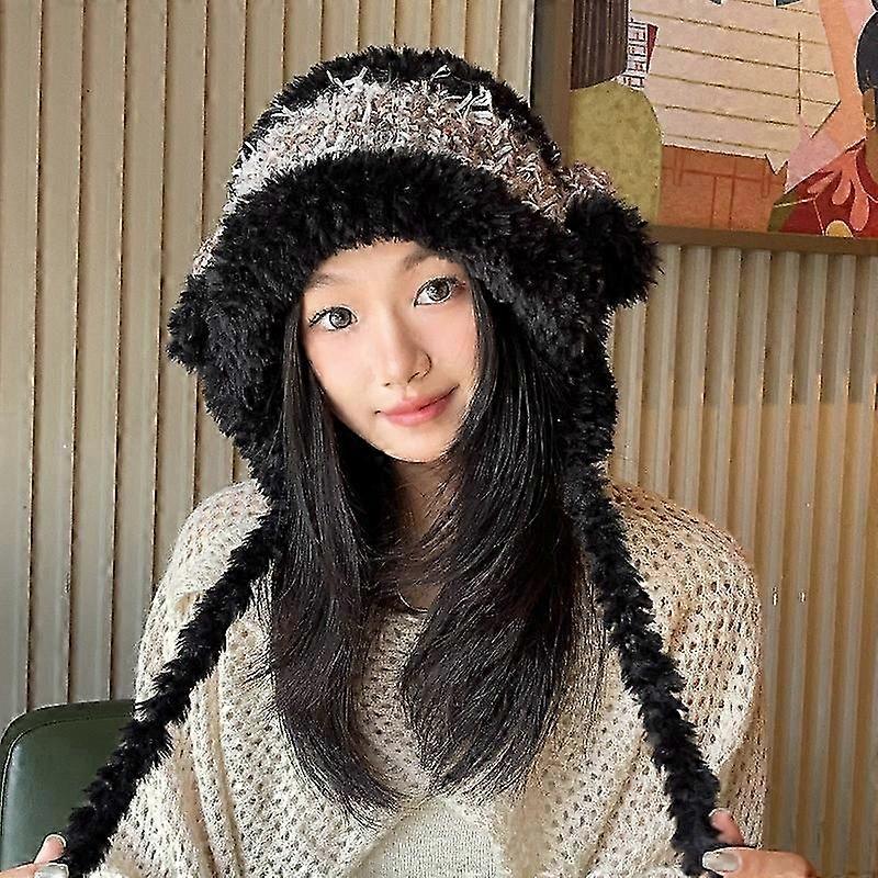 Women's Winter Knit Hat - Striped Ear Protection Design