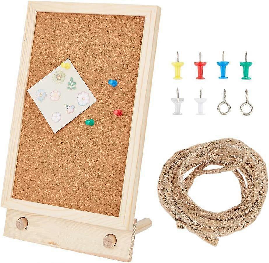 Desktop Cork Board with Hemp Rope 2Pcs Wood Sticks 2Pcs Screw Pins and 6Pcs Thumbtacks Cork Bulletin Board Message Picture Board for Home Office Decor
