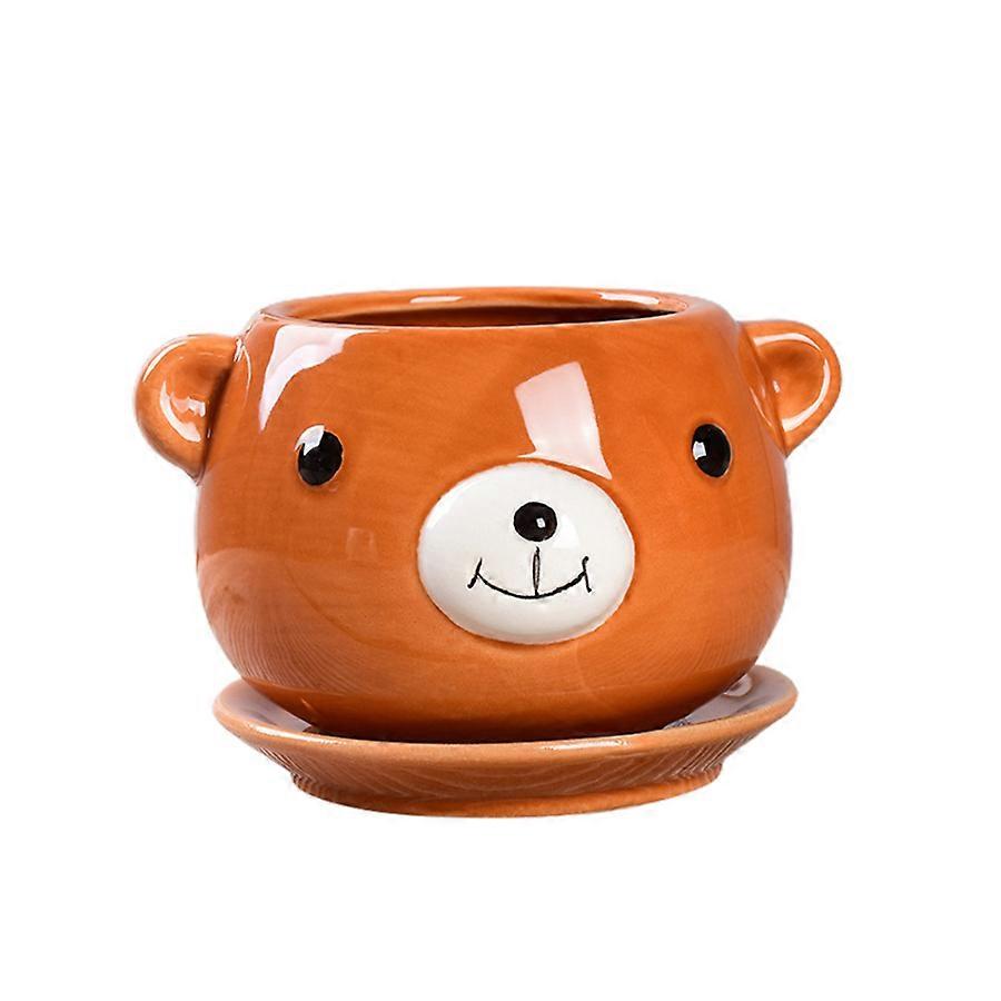 Bear Design Ceramic Planter Pot with Drainage for Succulents